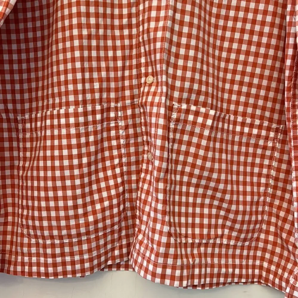 J Crew organic cotton orange white checked  front pocket shirt Size L
